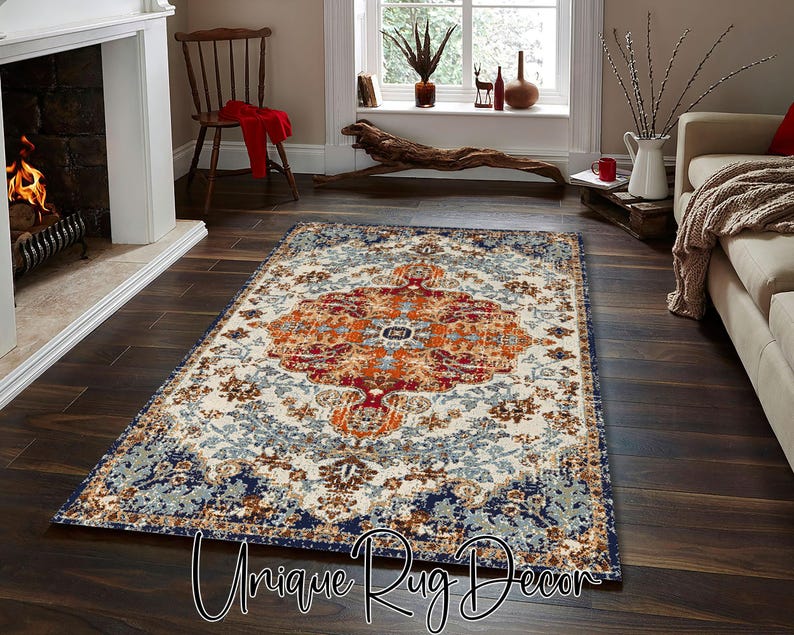 Abstract Area Rug: Oriental Living Room Carpet, Nonslip Printed Mat image 3