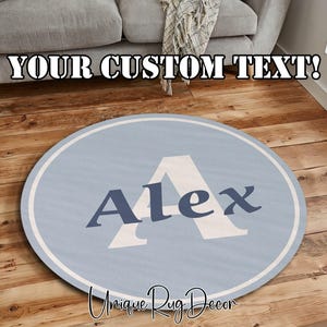 Custom Blue Round Nursery Rug: Soft Baby Room Carpet, Monogram Play Mat