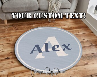 Custom Blue Round Nursery Rug: Soft Baby Room Carpet, Monogram Play Mat