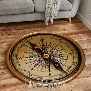 Compass Rose Rug, Yatch Rug, Compass Carpet, 3D Real Looking Mat, Nostalgic Retro Decor, Compass Medallion Mat, Office Carpet