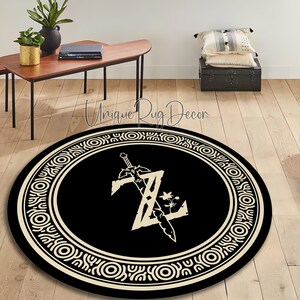 Zelda Symbol Rug: Black Round Game Carpet, Gamer Decor