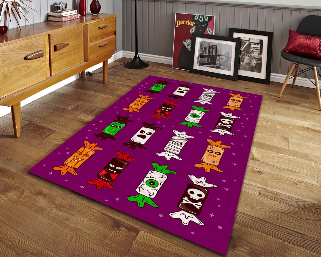 Gothic Halloween Rug Spooky Monster Candy Carpet Creepy Home Decoration ...
