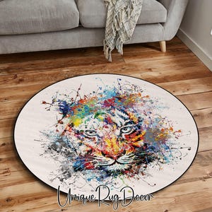 Colorful Oil Painting Themed Tiger Rug, Animal Printed Home Decor, Non-Slip Floor Area Mat for Living Room, Bedroom, Bathroom