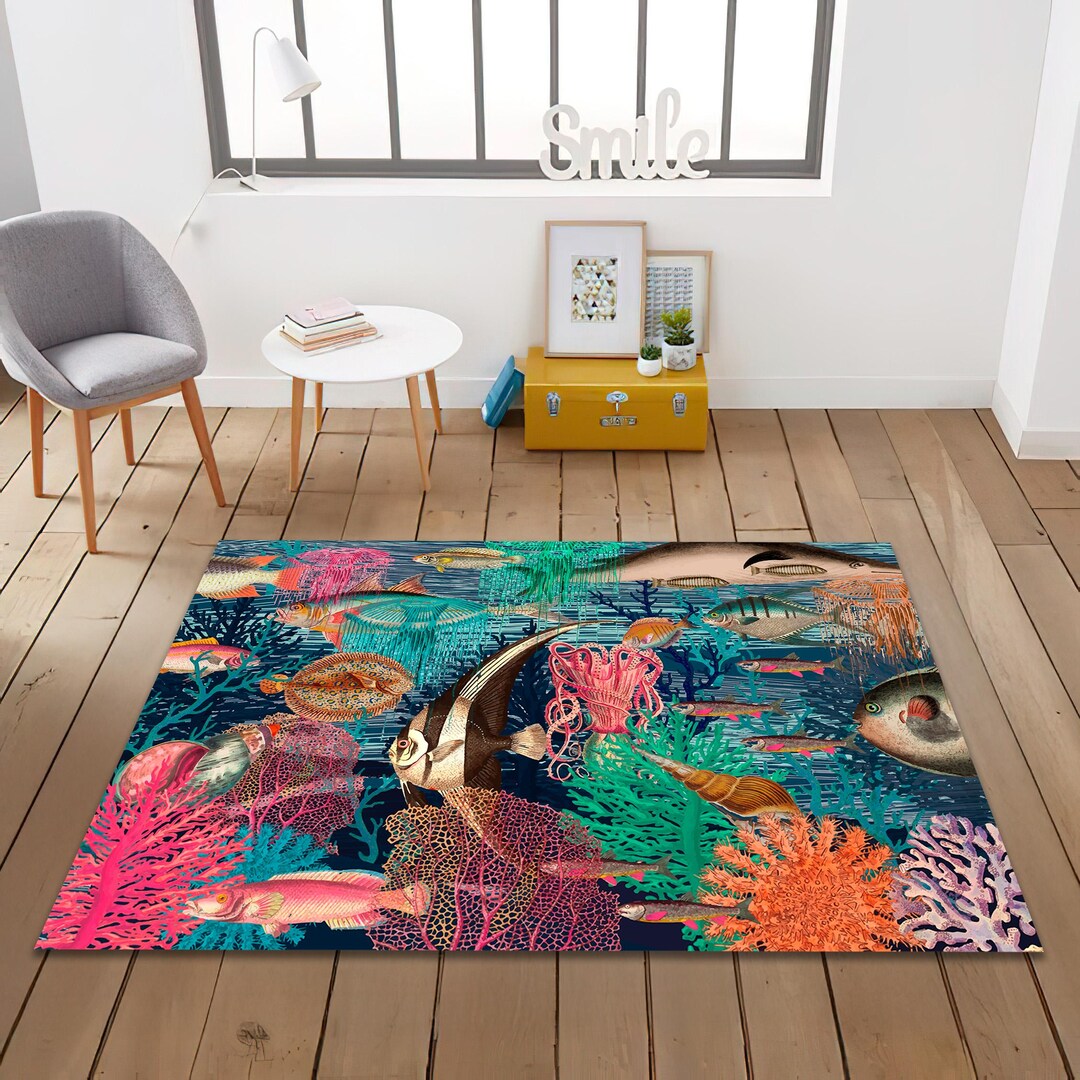 Kids Ocean Rug: Colorful Sea Life Playroom Carpet - Etsy