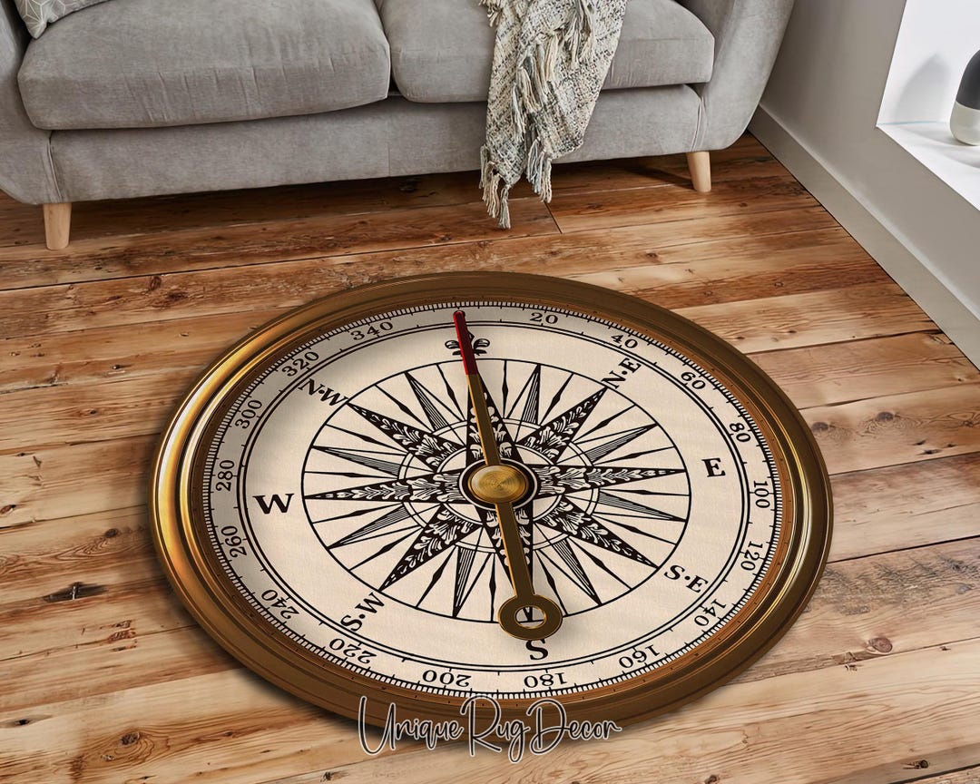 Nautical Compass Round Rug: Marine Office Decor - Etsy