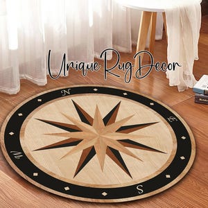 Compass Rose Rug: Nonslip Medallion Floor Mat, Coastal Decor