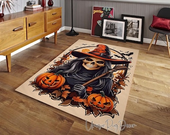Scary Witch Halloween Rug: Gothic Horror Pumpkin Decor