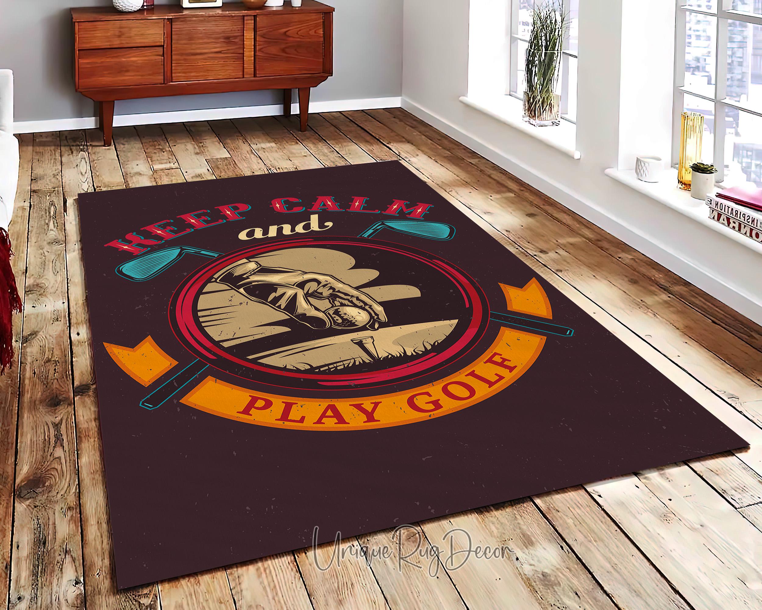 【一点物】vintageラグマット タペストリー　ゴルフ柄9番ホール　インテリア Retro Style Golf Themed Rug, Sports Lover Carpet, Game Room Mat