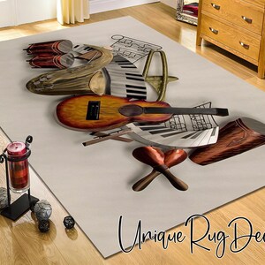 Music Instruments Themed Piano Cello Trumpet Printed Decorative Rug