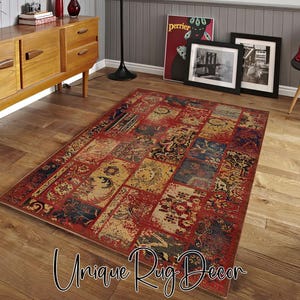 Rood gebloemd patchwork vloerkleed: rustiek, oosterse etnische stijl