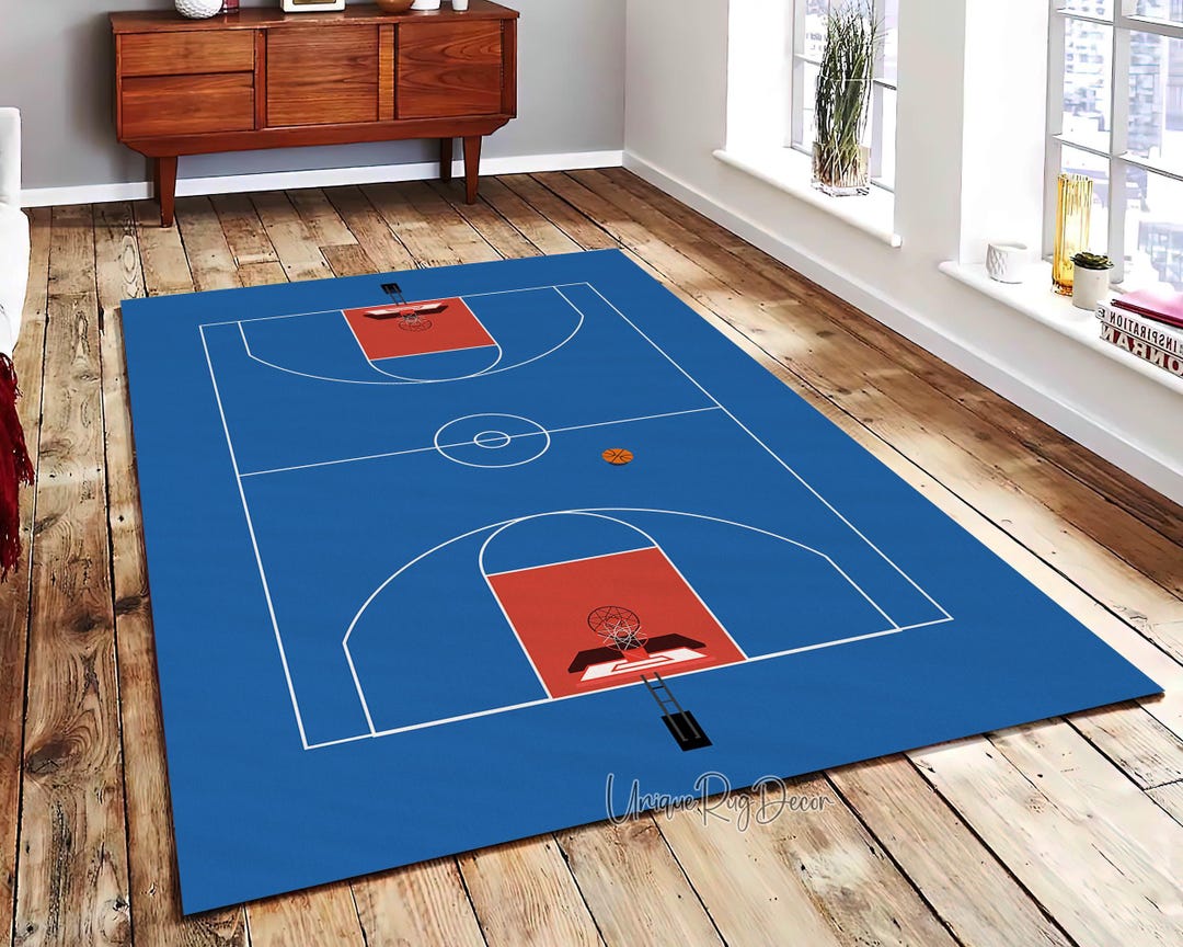 Blue Basketball Court Rug: Non-slip Playroom Sport Mat - Etsy