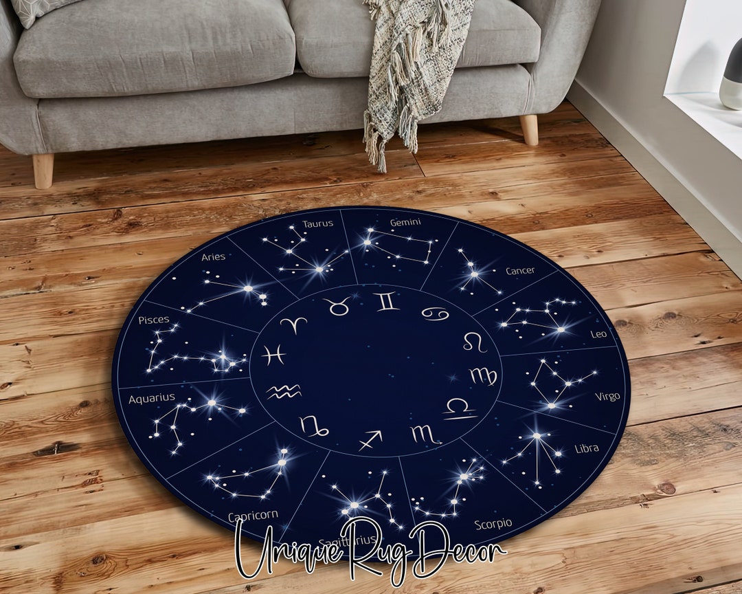 Zodiac Symbols Stars Themed Astonomy Rug, Non-slip Round Rug, Gemini ...