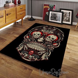 Gothic Skull Rug, Horror Skeleton Carpet, Dark Art Home Decor, Occult Devil Motif Mat