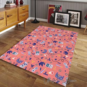 Pink Game Controller Rug: Gamer Room Decor Carpet