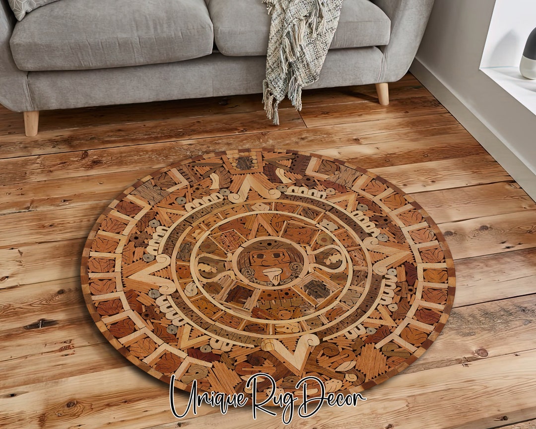 Ancient Mayan Symbol Compass Calendar Rug, Non-slip Ethnic Round Floor ...