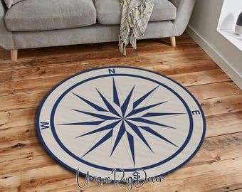 Compass Rose Rug, Yacht Carpet, Hawaiian Mat, Non-Slip Area Mat, Summer House Decor, Sea Marine Ocean Coastal Rug