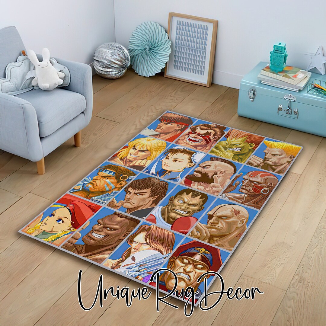 Retro Style Street Fighter Character Themed Arcade Rug, Video Game Mat ...