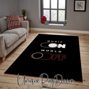 Music On World Off Printed Cool Carpet, Musician Room Decor, Hip-Hop, Electronic Music Mat