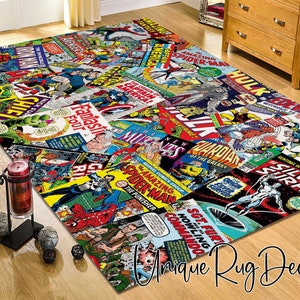 Supereroe Cartoon Comics Tappeto antiscivolo a tema Marvel, Tappetino Pop Art, Spiderman, Ironman, Capitan America, Thor, Hulk