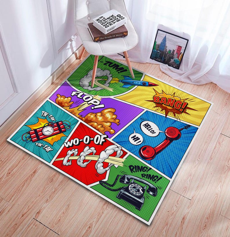 Pop Art Comic Rug: Colorful Retro Cartoon Gamer Floor Mat - Etsy