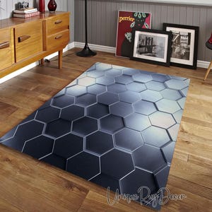 Honeycomb Patterned Rug, Geometric Carpet, Gaming Mat, Hexagon Carpet, Game Room Decor