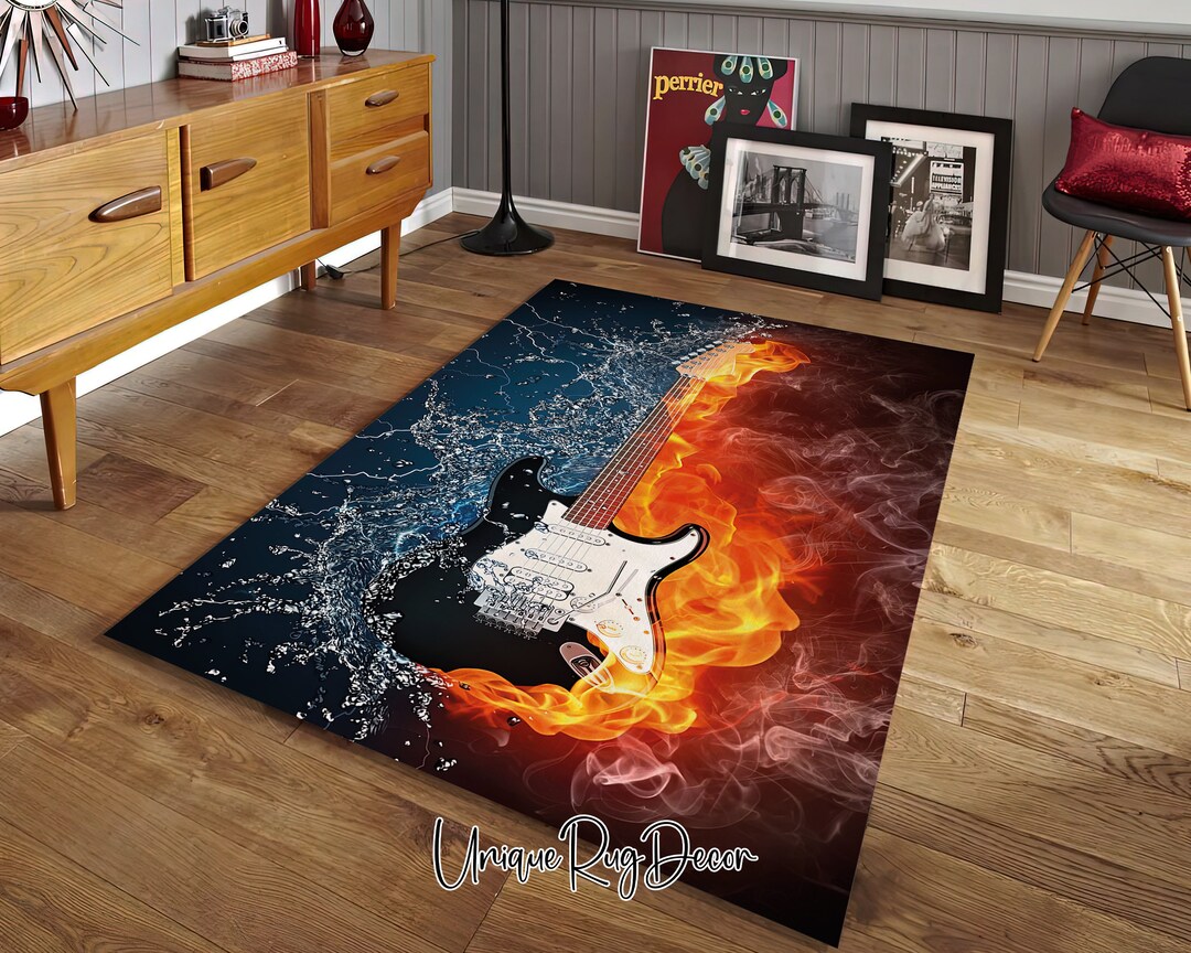 Guitar Themed Rug Music Room Decor Music Art Mat Electronic Etsy
