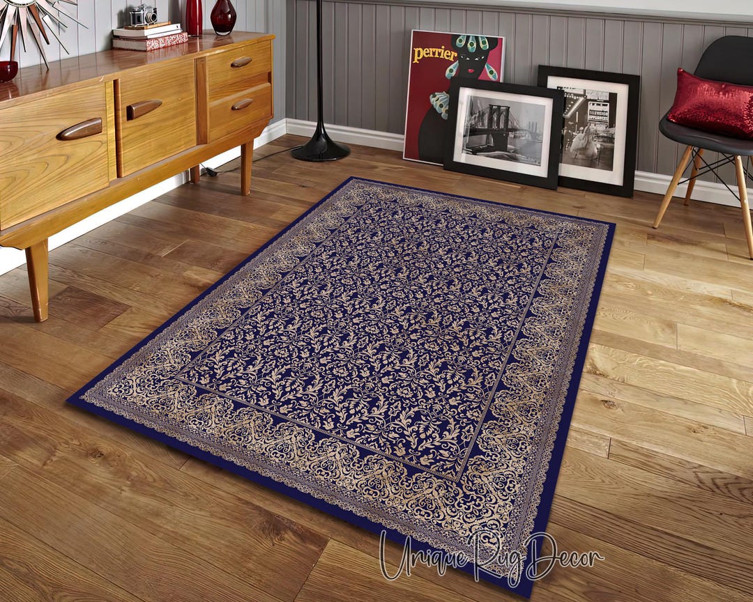 Traditional Blue Rugs Traditional Blue Area Rug Damask Pattern Turkish Carpet - Etsy