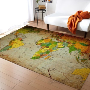 Retro wereldkaarttapijt, 3D-kaarttapijt, kantoordecor, aardemat, woonkamertapijt
