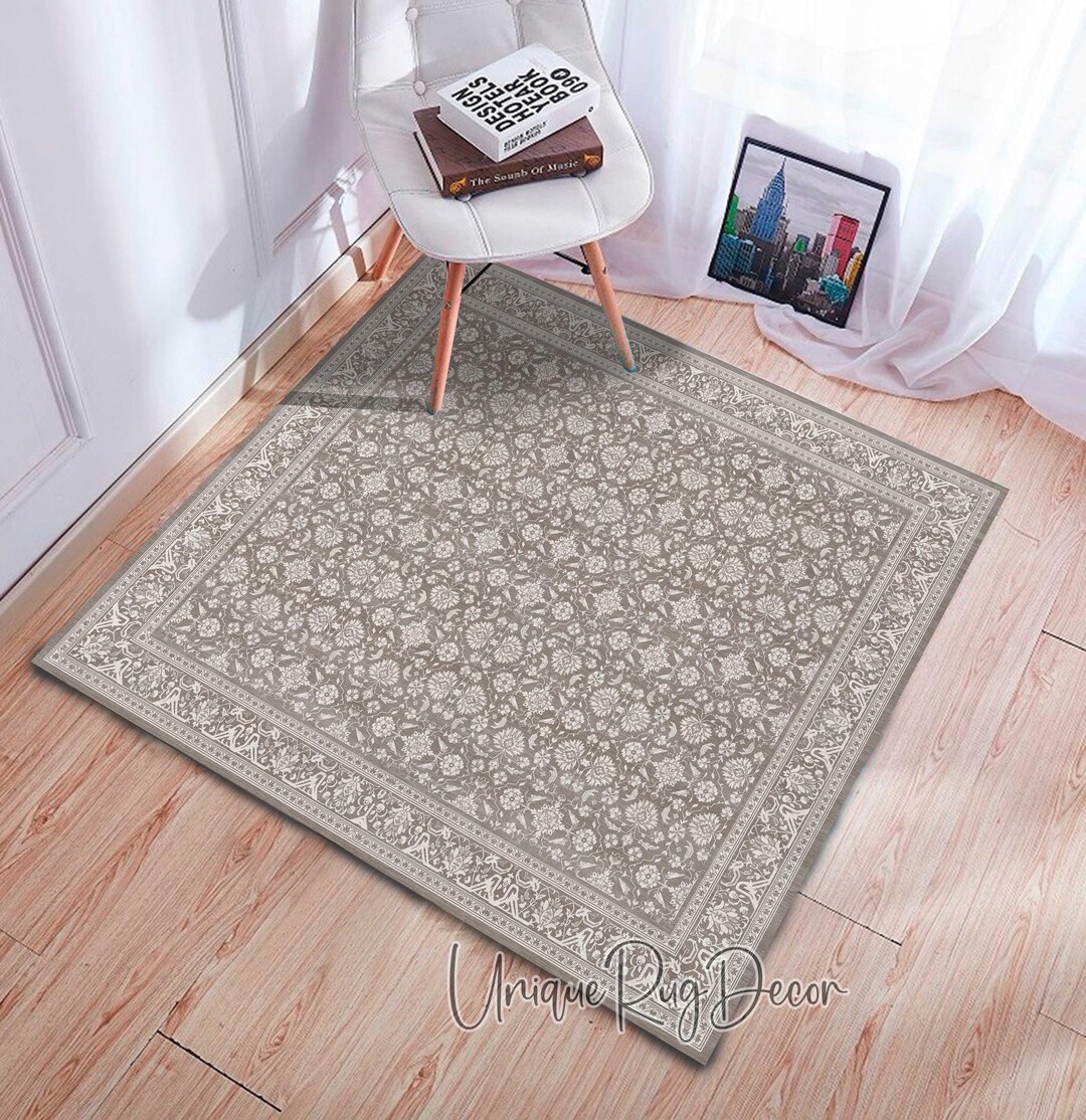 Neutral Square Rug Beige Modern Floral Kitchen Bedroom Carpet - Etsy