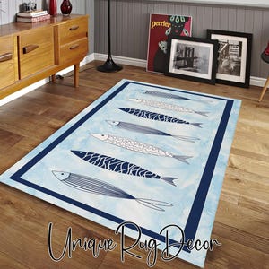 Fish Themed Kitchen Runner Rug: Blue Abstract Entryway Carpet