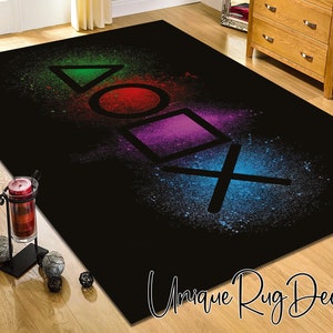 Game Controller Buttons Printed Gamer Room Carpet, Gaming Chair Mat