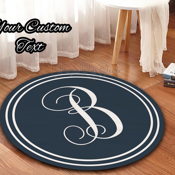 Custom Monogram Rug, Bordered Custom Round Mat, Personalized Letter and Background Color Carpet, Custom Gift