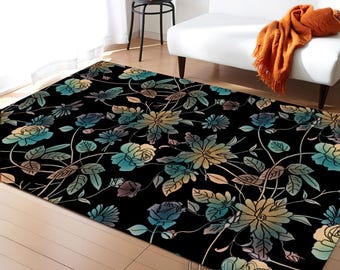 Floral Pattern Rug: Luxury Flower & Leaf Decor Carpet