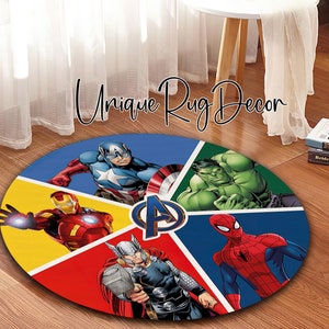 Captain America Ironman Thor Spiderman Hulk Tappeto rotondo antiscivolo per cameretta dei bambini a tema cartone animato