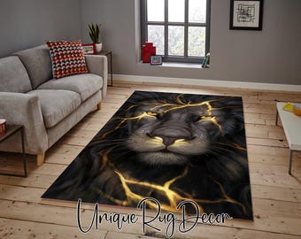 Lion Print Area Rug: Decorative Non-Slip Mat