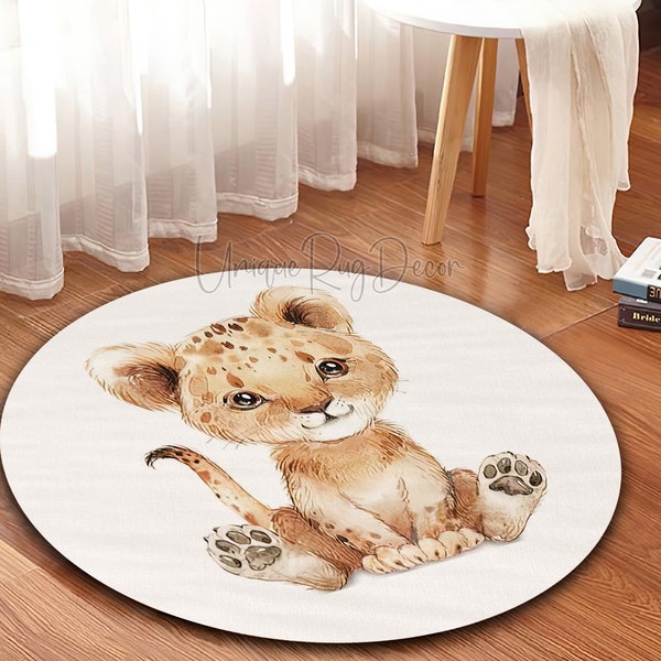 Baby Lion Rug, Custom Kids Carpet, Animal Decor, Baby Room Mat, Nursery Play Mat, Baby Shower Decor