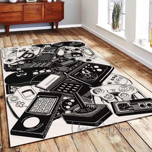 Game Controller Rug: Black and White Gamer Decor