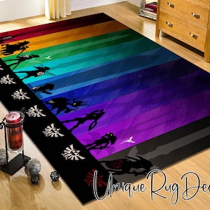 Legend of Zelda Character Silhouette Rug, Gaming Mat, Zelda Art Carpet, Gamer Room Decor