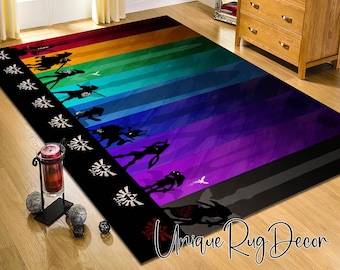 Legend of Zelda Character Silhouette Rug, Gaming Mat, Zelda Art Carpet, Gamer Room Decor