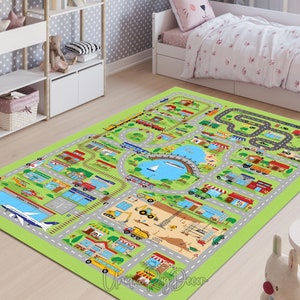 Stad routekaart thema tapijt, kinderkamer speelkleed, babykamer tapijt, peutermat, pasgeboren cadeau