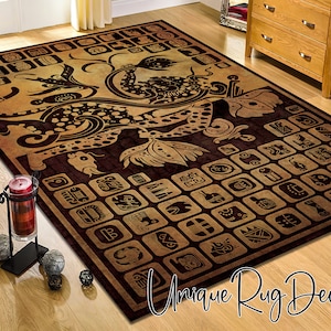 Mystic Mayan Aztec Calendar Ancient Symbols Rug, Tribal Home Decor, Library Carpet, Ethnic Office Mat