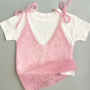 モヘア タイ ストラップ トップ - ベビー トップ - モヘア ベビー - 新生児 トップ - ニット ベビー服 - 新生児ギフト - 夏用ベビー服 - ハンドメイド