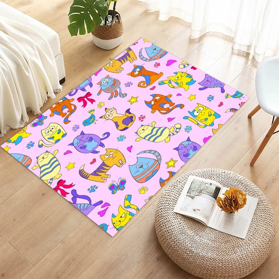 Cat Kids Room Carpet Cool Cat Print Rug Non slip Carpet Etsy