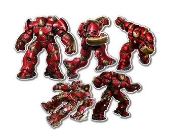 5 Marvel's Ironman Hulk Buster Cartoon Character Vinyl Sticker, Laptop Decals, Party Bag Filler