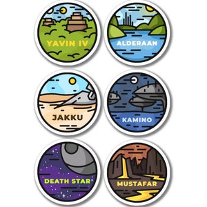 6 Star Wars Galaxy Vinyl-Aufkleber, Star Wars Planet-Attraktions-Aufkleber, Star Wars-Standorte-Aufkleber.