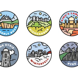 6 Assorted Game of Thones City Badge Vinyl Stickers