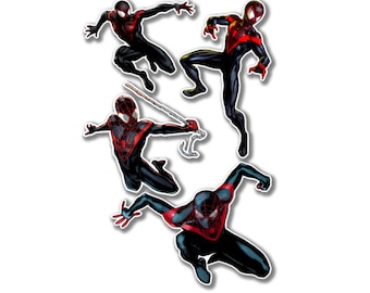 4 Marvel's Miles Morales Cartoon Character Vinyl Sticker, Laptop Decals, Party Bag Filler