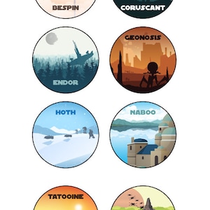 8 Alternative Star Wars Galaxy Vinyl-Aufkleber, Star Wars Planet Attraktion Aufkleber, Star Wars Drehorte Aufkleber.