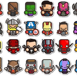 24 adesivos de vinil variados de personagens de quadrinhos da Marvel