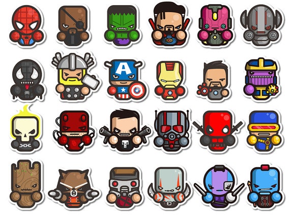 24 Assorted Marvel Comic Cartoon Character Vinyl Sticker - Etsy